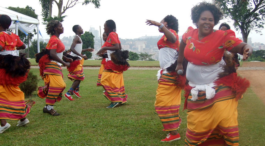 An image showing dancers performing the Kiganda dance from Central Uganda.
